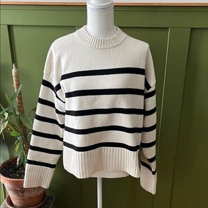 H&M Black and Cream Striped Oversized Sweater